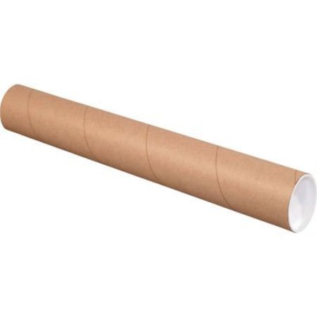 THE PACKAGING WHOLESALERS Mailing Tubes With Caps, 3" Dia. x 15"L, 0.06" Thick, Kraft, 24/Pack P3015K